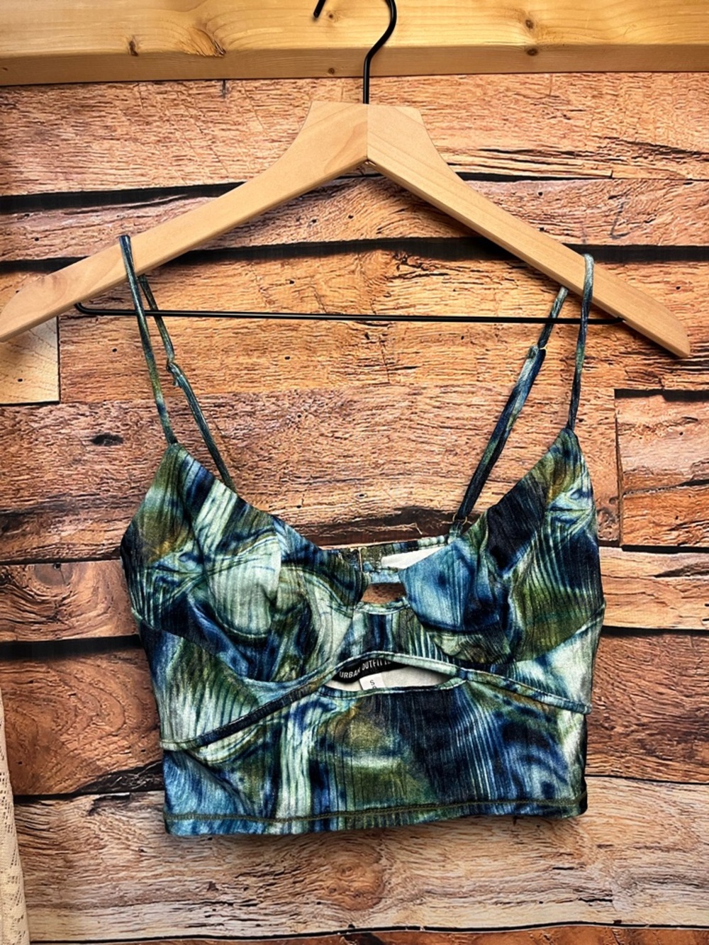 Urban Outfitters Josie Velvet Corset Chartreuse Tie-Dye Strap Crop Top (236) - Picture 3 of 9